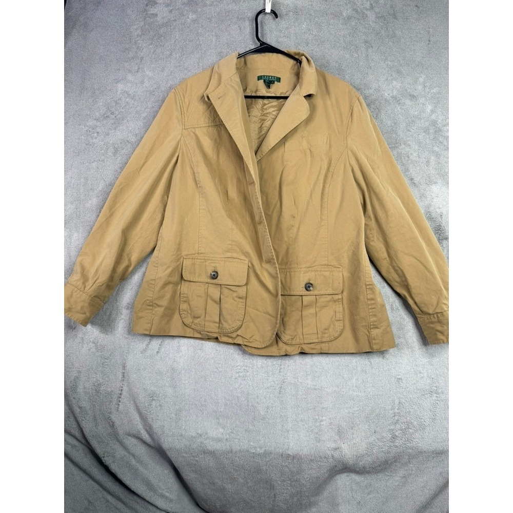 Vintage Lauren Ralph Lauren Tan Cotton Blazer Jacket Women's Plus 2X